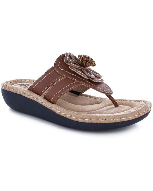White Mountain Brown Carnation Faux Leather Slide On Thong Sandals