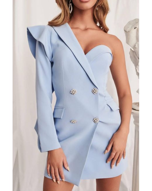 Lavish Alice Blue One Ruffle Sleeve Blazer Dress