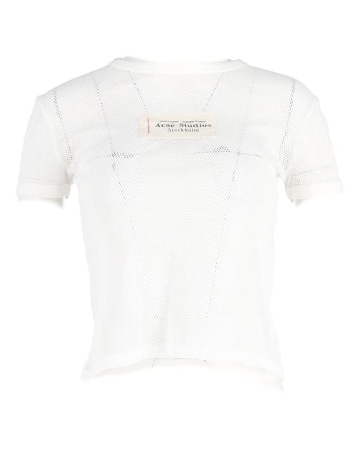 Acne White Logo Patch Fishnet T-Shirt