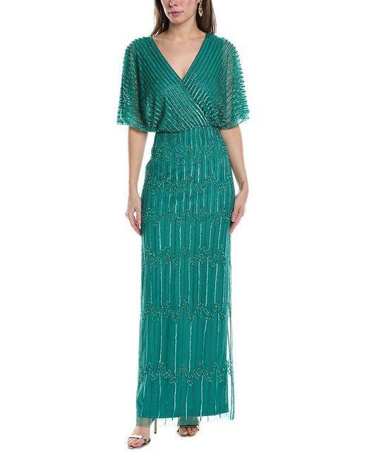 Adrianna Papell Green Beaded Surplice Gown