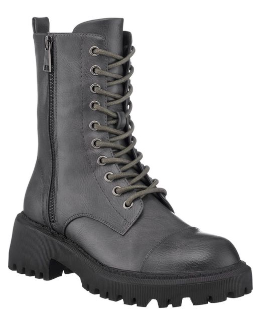 Gc Shoes Black Mckay Faux Leather Pull On Combat & Lace-up Boots