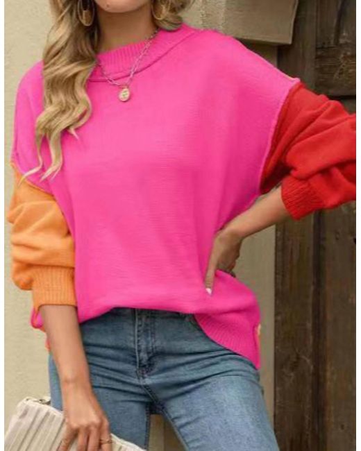 Miss Sparkling Pink Color Block Sweater