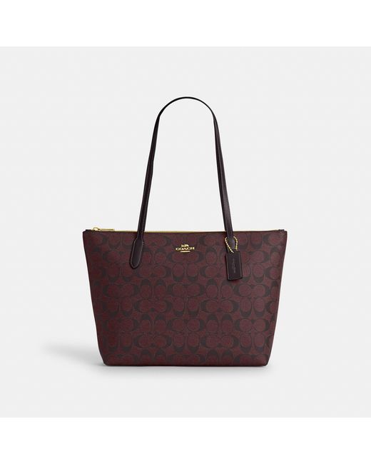 COACH Zip Top Tote In Signature Canvas in Purple Lyst