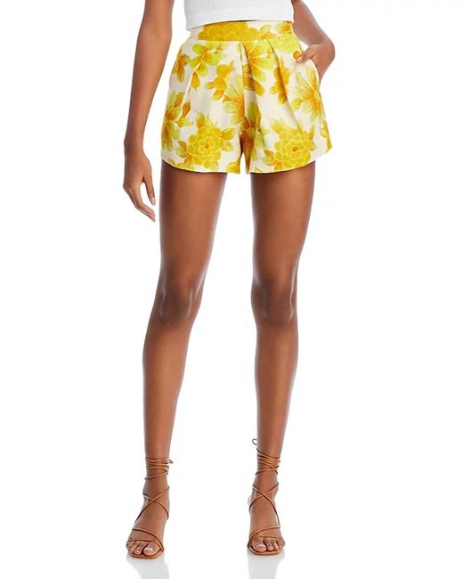 ALÉMAIS Yellow Sonny Linen Floral Print Pleated Shorts