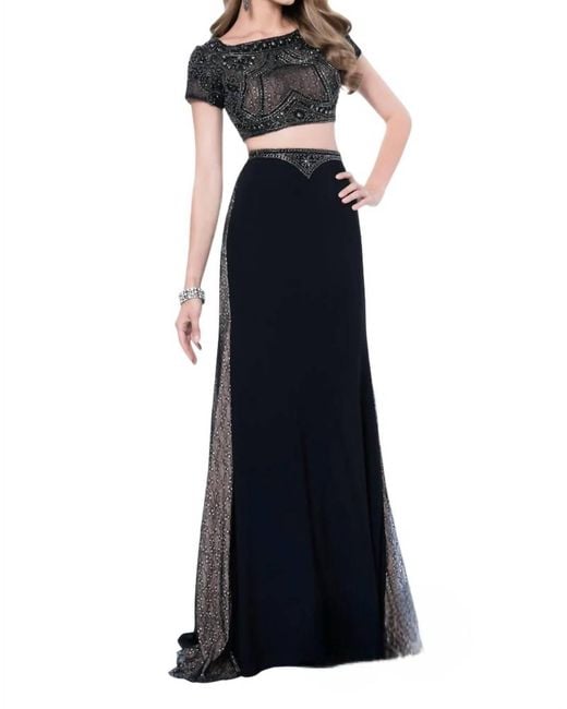 Terani Black Two-Piece Beaded Illusion Prom Dress
