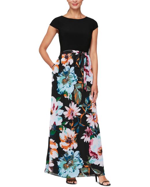 SLNY Multicolor Chiffon Floral Maxi Dress