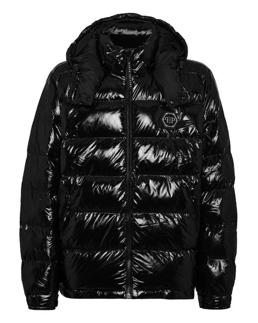 Philipp Plein Black High-shine Padded Jacket for men