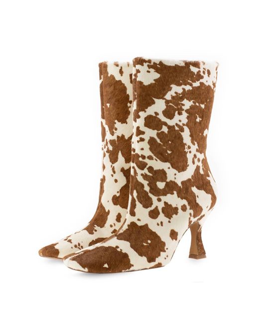 Toral Brown Animal Print Leather Ankle Boots