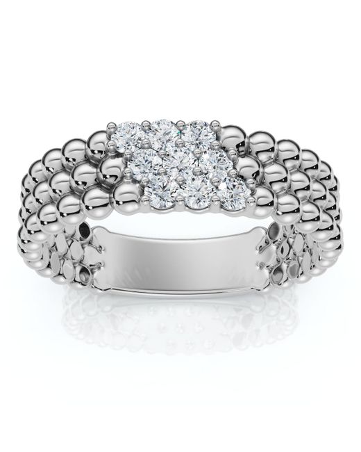 Pompeii3 Metallic Three Row Beaded Diamond Stackable Ring 14K Or Platinum Lab Grown