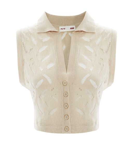 Pcfg Natural Cropped Ripped Knit Top