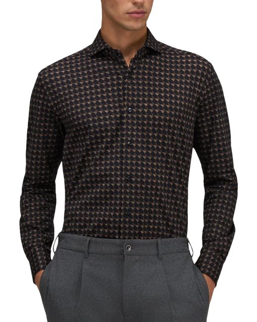 Xacus Black Geometric Pattern Button-Down Shirt for men