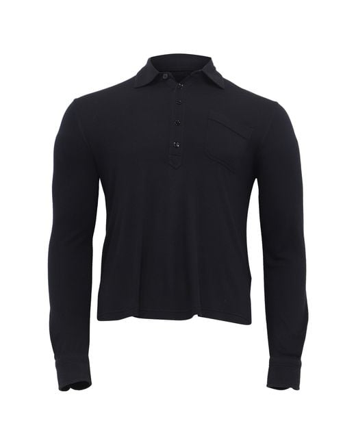 Tom Ford Blue Piqué Long Sleeve Polo Shirt for men
