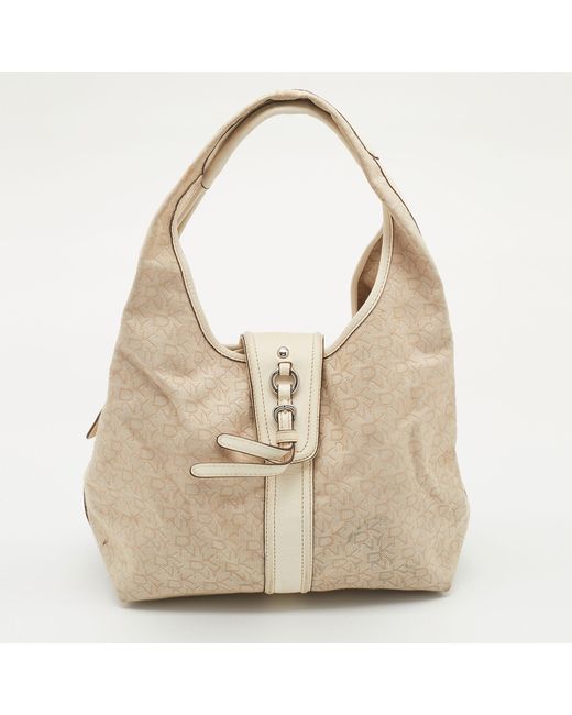 DKNY Natural Light /cream Canvas And Leather Hobo