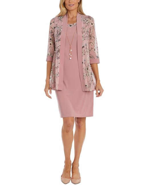 R & M Richards Pink 2 Pc Floral Print Dress Suit