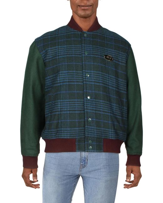 Lacoste Green Wool Blend Varsity Bomber Jacket for men