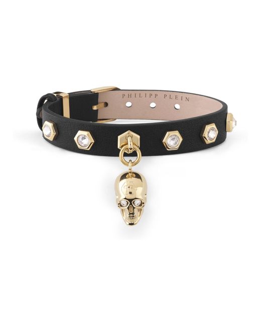 Philipp Plein Black 3d $kull Crystal Calf Leather Bracelet