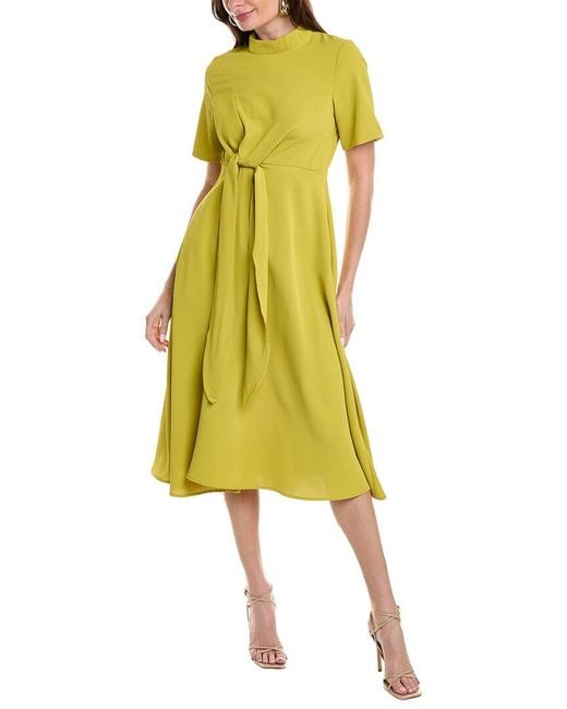 Gracia Yellow Waist Bow Mock Neck Midi Dress