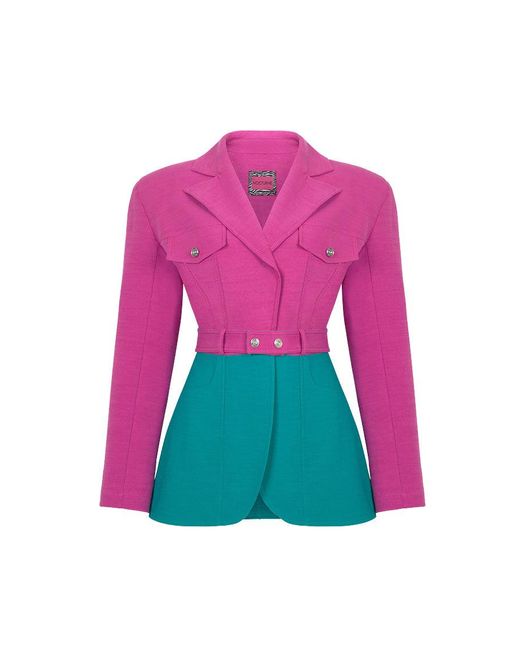 Nocturne Pink Color Block Double Breasted Jacket