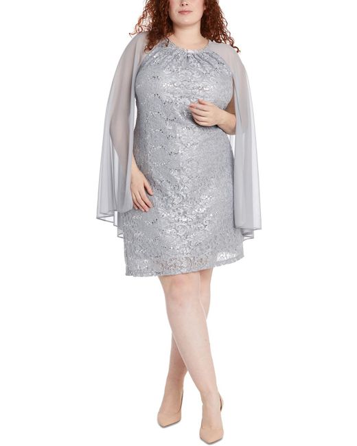 R & M Richards Gray Plus Lace Cocktail And Party Dress