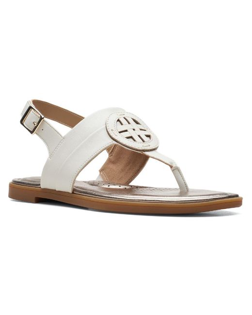 Clarks White Reyna Glam Faux Leather Slingback Flat Sandals