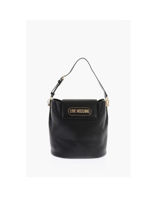 Moschino Black Love Textu Faux Leather Bucket Bag With Embossed Logo