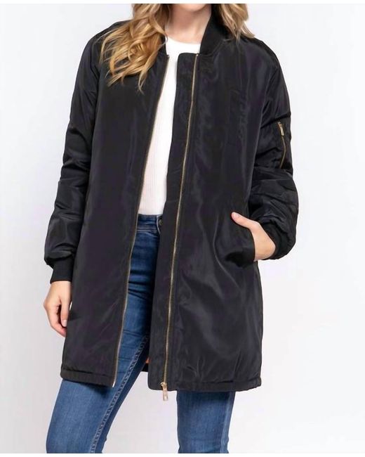 Active Basic Black Long Line Bomber Jacket
