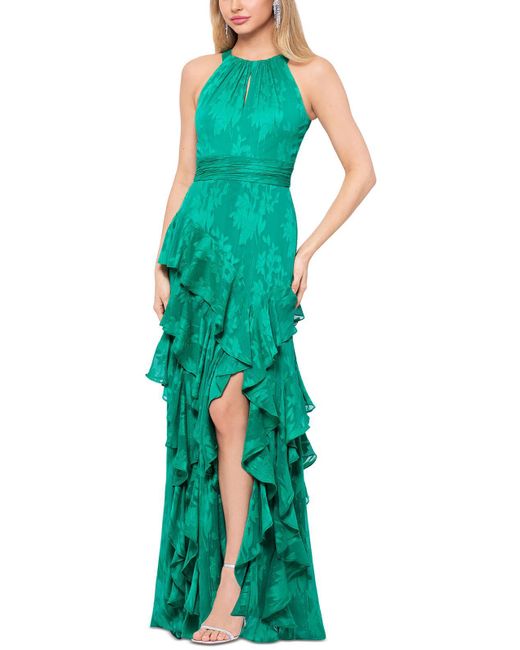 Xscape Green Chiffon Evening Dress
