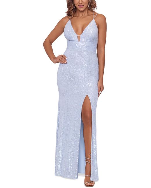 Xscape Sequined Maxi Evening Dress in Blue | Lyst