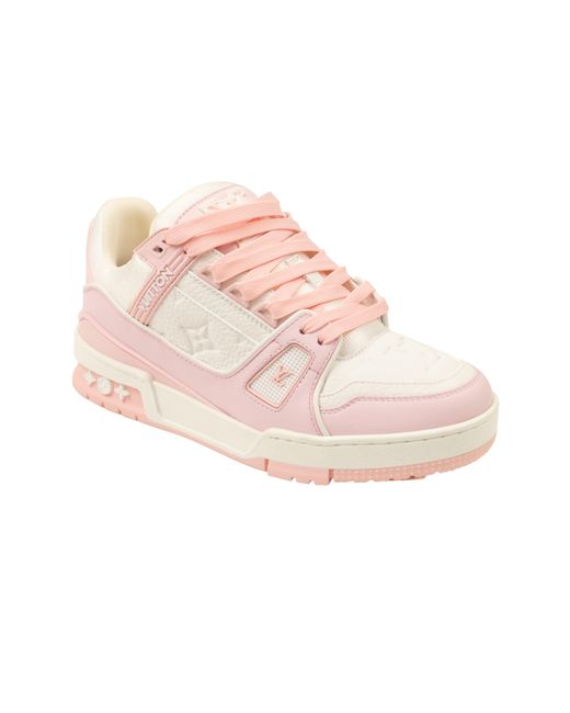 Louis Vuitton Boys' White And Pink Leather Logo Trainers Sneakers for men