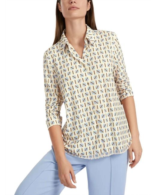 Marc Cain White Button Down Blouse In Beige And Lt Blue Multi