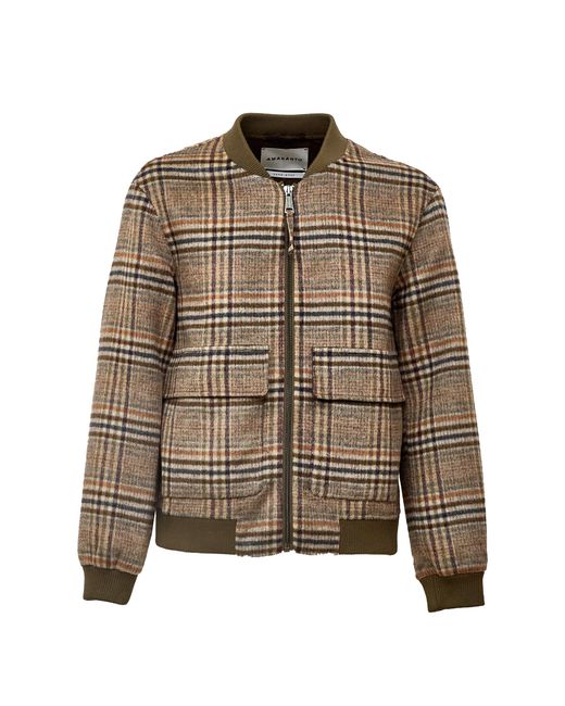 Amaranto Brown Galles Plaid Wool Over Bomber Jacket for men