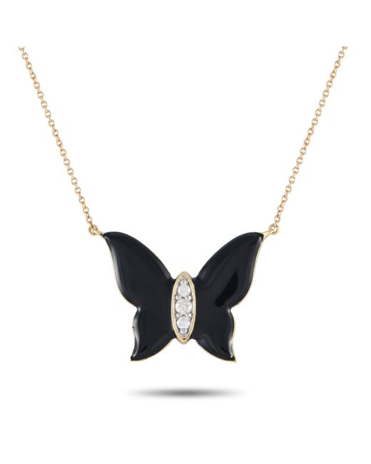 Non-Branded Black Lb Exclusive 14k Yellow 0.10ct Diamond And Onyx Butterfly Necklace Pn15297