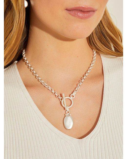 Misook Natural Silver Pendant toggle Chain Necklace