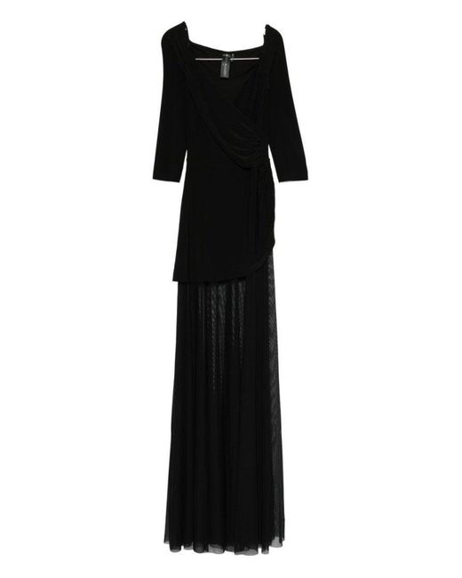 Norma Kamali Black Layered Maxi Dress With Draped Neckline And Sheer Overlay
