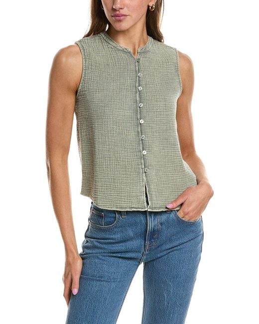 Splendid Blue Gauze Button Tank