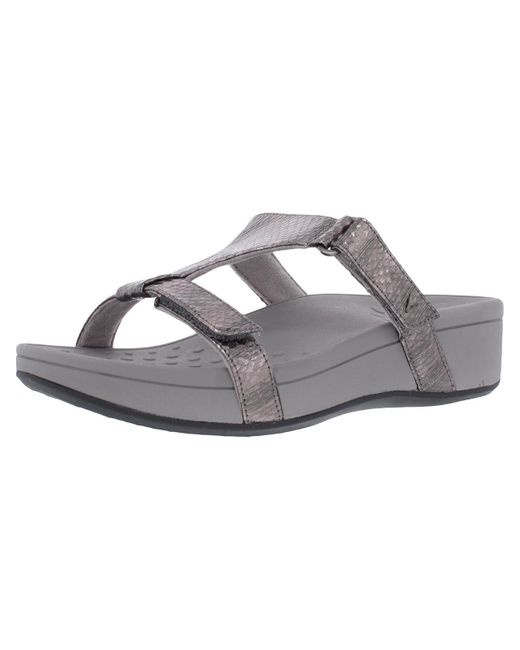 Vionic Gray Ellie Fax Leather Flats Wedge Sandals
