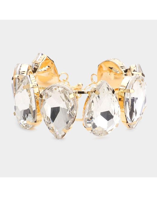 Fashnzfab Metallic Teardrop Stone Evening Bracelet Clear
