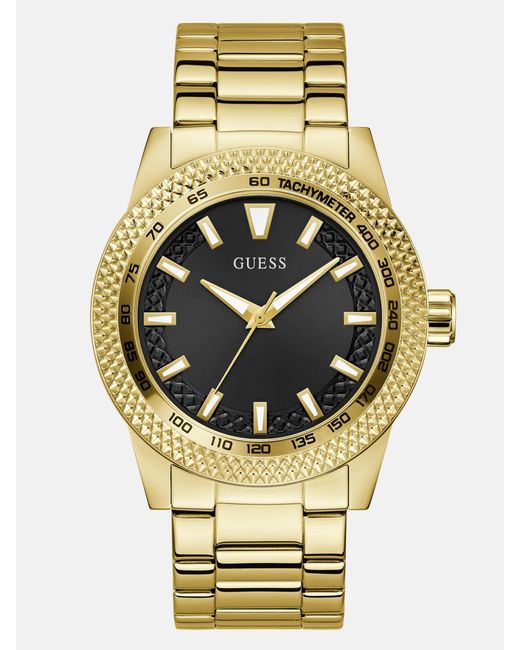 Guess Factory Metallic Tone And Black Analog Watch for men