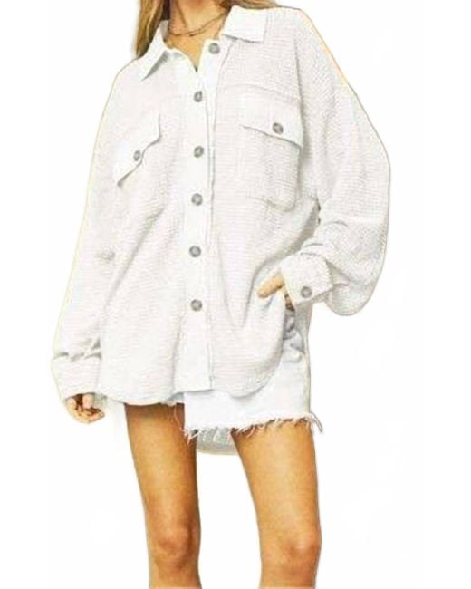 Davi Dani Women's White Waffle Knit Relaxed Fit Top