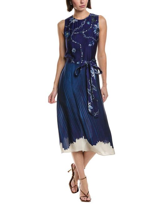 Marchesa Blue Printed Georgette Midi Dress