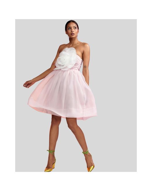 Cynthia Rowley Pink Organza Flower Strapless Dress