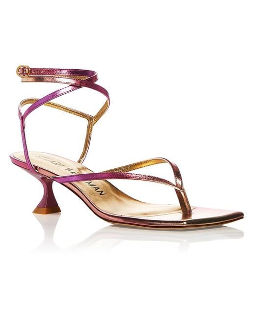 Stuart Weitzman Metallic Cabo Square Sandal Padded Insole Leather Ankle Strap