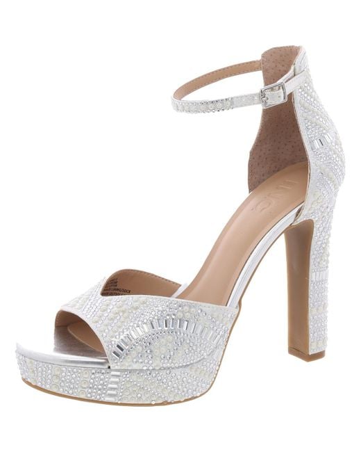 INC White Ninel 5 Metallic Rhinestone Platform Sandals