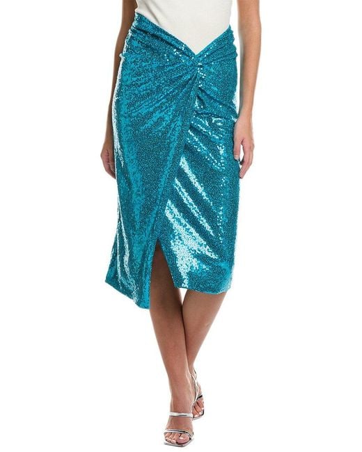 Michael Kors Blue Sequin Twisted Midi Pareo Skirt