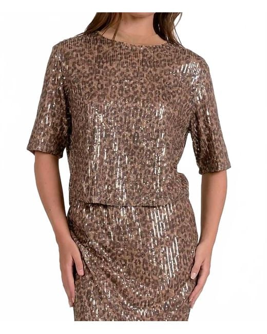 Elan Brown Sequin Cheetah Tee