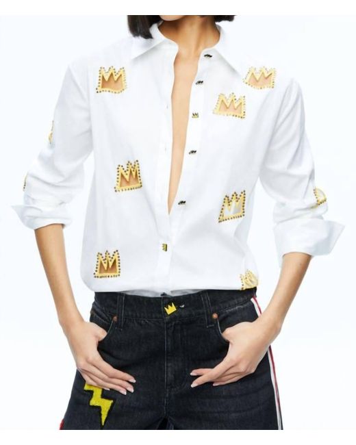 Alice + Olivia White Finely Embellished Button Down Top