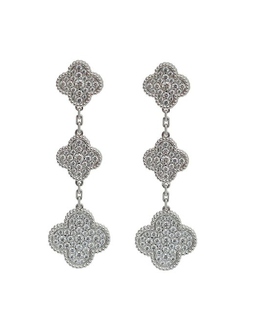 Van Cleef & Arpels White 18k Gold Diamonds Magic Alhambra 3 Motifs Earrings