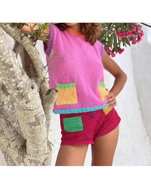 Rose Carmine Pink Mohair Sleeveless Top