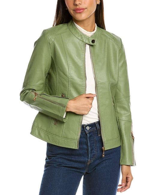 RENE LION Green Faux Leather Moto Jacket