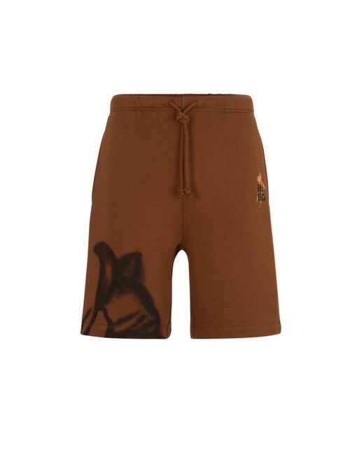 HUGO Brown Relaxed-Fit Shorts With Floral Artwork for men